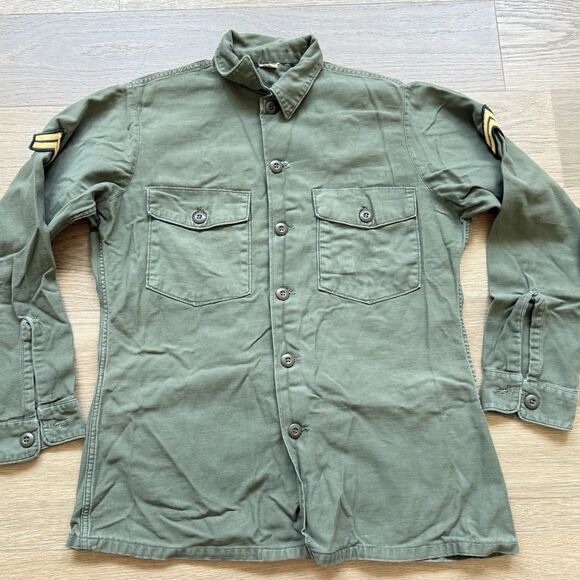 Vintage OG 107 Shirt Men Small Cotton Sateen USGI Army Corporal Vietnam 1969
